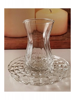 Alin Adela 6lı Cam Çay Tabağı Çay Tabak Altlığı Royaleks-RYG8030