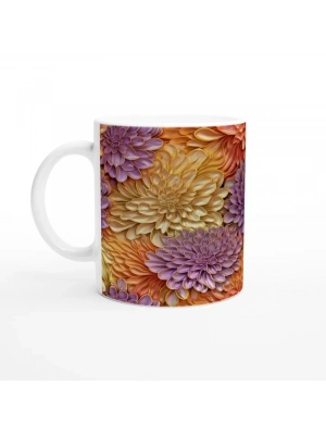 Altın Çerçeveli Mor ve Turuncu Çiçekli Kupa Bardak