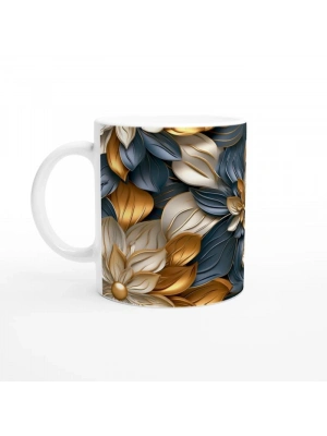 Altın Dokunuşlu Geometrik Çiçek Desenli Kupa Bardak