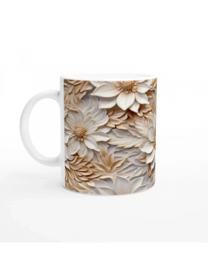 Altın Gölgeli Krem Çiçekli Kupa Bardak