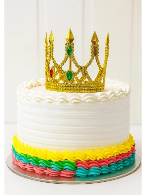 Altın Işıltılı İnce Pasta Üstü Taç Plastik