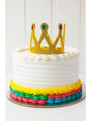 Altın Işıltılı Pasta Tacı Pasta Üstü Taç Plastik Malzeme 8x8 Cm