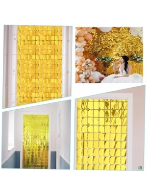 Altın Renk Disko Dikdörtgen Kesim Kapı Perdesi Altın