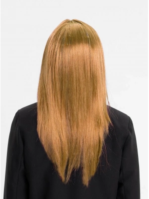 Altın Renk Düz Kesim İçi Astarlı Uzun Parti Peruğu