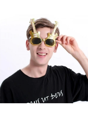 Altın Renk Gitar Şekilli Parti Gözlüğü