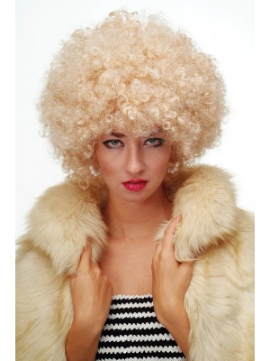 Altın Renk Kıvırcık Afro Parti Peruğu