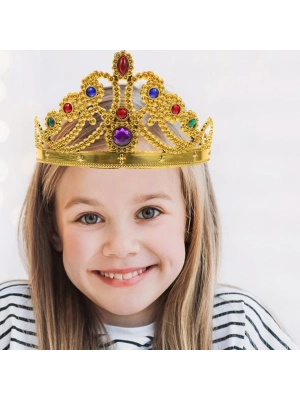 Altın Renk Plastik Prenses Tacı Kraliçe Tacı 60 Cm