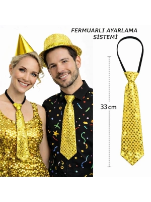 Altın Renk Pul Payetli Işıltılı Parti Kravatı 33 cm