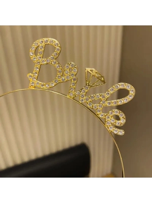 Altın Renkli Taşlı “Bride” Gelin Tacı