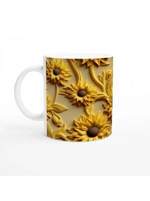 Altın Rölyef Ayçiçeği Desenli Kupa Bardak