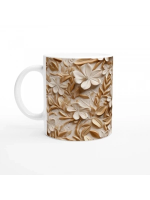 Altın ve Krem Çiçek Desenli Lüks Kupa