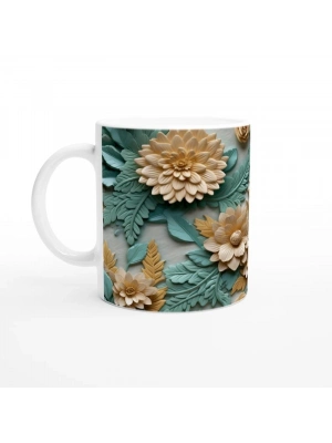 Altın Vurgulu Rölyef Çiçekli Kupa Bardak