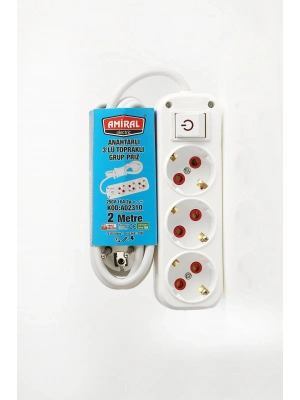 Amiral 3 Lü Topraklı Anahtarlı 2 Metre Kablolu Grup Priz