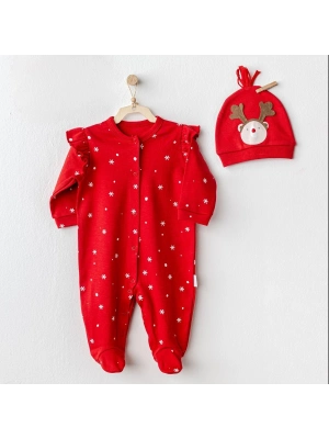 Andywawa AC25328 Happy Newyear Kadife Bebek Tulum Takım Red