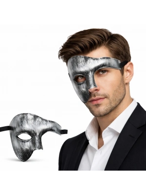 Antik Eskitme Gümüş Erkek Yarım Maske - Phantom & Balo Maskesi