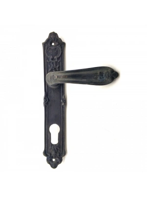 Antika Tarz Dekoratif Pirinç Çiçekli Oda Kapı Kolu - 240x40 Mm, Oksit