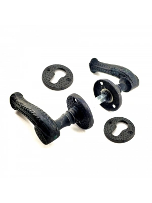 Antika Tarz Dekoratif Pirinç Rozetli Banyo Kapı Kolu - 49 Mm, Oksit