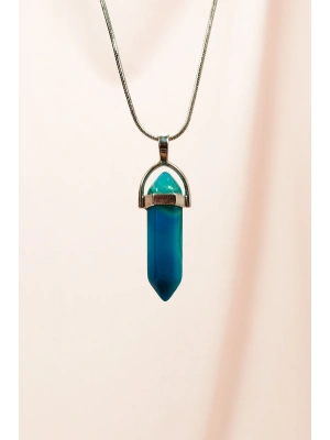 Aquamarin Doğal Taşı Zincirli El Yapımı Tasarımlı Kolye Uç: 3,5 cm Zincir: 20 cm Kutulu