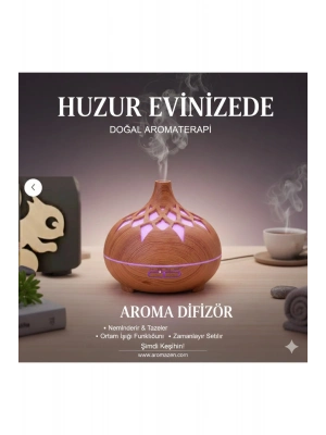 ® Aroma Difüzör Gece Işığı 7 Led DESENLİ Nemlendirici Kumandalı Buhar Makinesi 550 ml