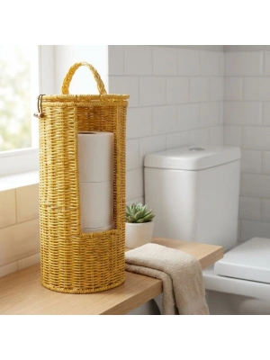 ®  Askılı Plastik Rattan Tuvalet Kâğıdı Standı – Hasır Görünümlü, Kapaklı, Yedekli WC Kâğıtlık, Banyo ve Tuvalet İçin Dekoratif Organizer