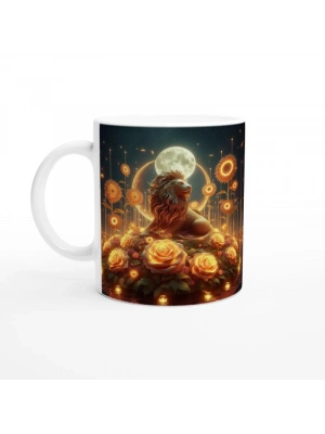 Aslan Burcu Baskılı Kahve Kupası - Ay ışığında Zodyak Bahçesi Vs3