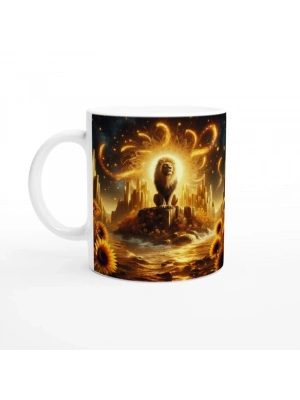 Aslan Burcu Baskılı Kahve Kupası - Elementsel Doğa Krallığı Temalı Vs2
