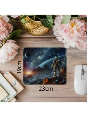 Asteroit Üzerindeki Robot Mousepad - 19x23 cm 2 mm Dikdörtgen İthal Baskılı Mouse Pad