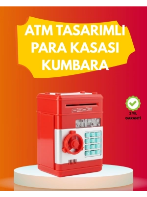 ATM Görünümlü Kırmızı Elektronik Şifreli Kumbara