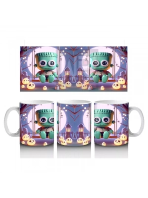 Ay Işığında Şeker Sepetli Zombi Çocuk Figürlü Eğlenceli Cadılar Bayramı Baskılı Kupa Bardak