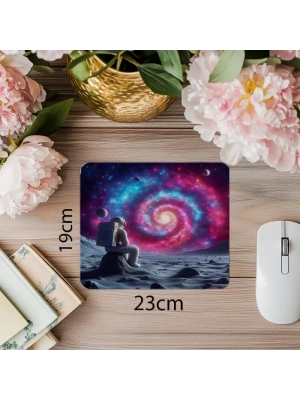 Ay Taşı Üzerinde Oturan Astronot Mousepad - 19x23 cm 2 mm Dikdörtgen İthal Baskılı Mouse Pad