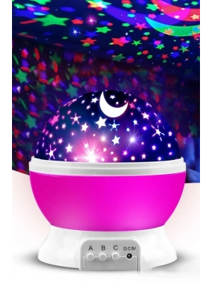 ® Ay ve Yıldızlı Gökyüzü Yansıtmalı Dönen Projeksiyon Gece ası- Çocuk Bebek Odası Pembe