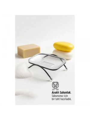 ® Ayaklı Sabunluk – Su Giderli, Şeffaf Tasarım, 12 x 9 cm, Tezgah Üstü Kullanım