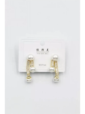 Baget Taşlı İncili Küpe - Altın