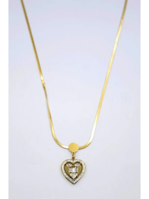 Baget Taşlı  Kalp Kolye - Altın