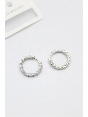 Baget Taşlı Küpe - Beyaz