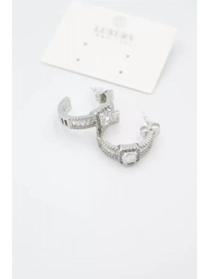 Baget Taşlı Küpe - Gümüş