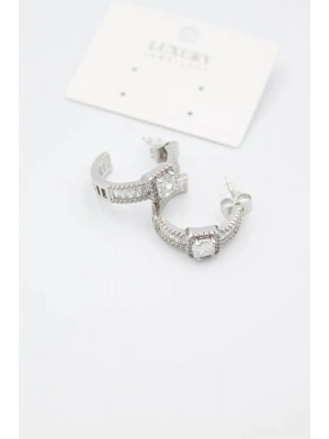 Baget Taşlı Küpe - Gümüş