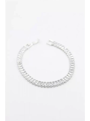 Baget Taşlı Su Yolu Bileklik - Gümüş