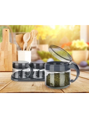 Baharat Seti 3 Adet Kaşıklı Standlı Cam Baharatlık