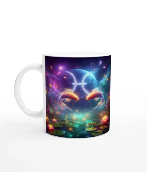 Balık Burcu Baskılı Kahve Kupası - Ay ışığında Zodyak Bahçesi Vs1