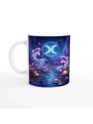 Balık Burcu Baskılı Kahve Kupası - Ay ışığında Zodyak Bahçesi Vs3