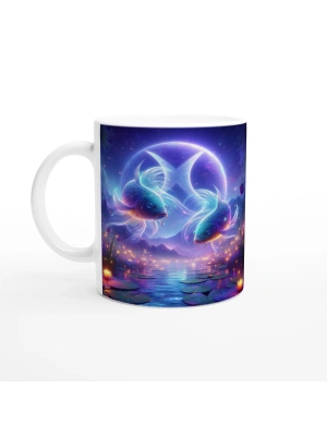 Balık Burcu Baskılı Kahve Kupası - Ay ışığında Zodyak Bahçesi Vs4