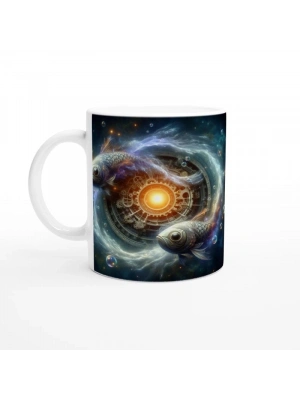 Balık Burcu Baskılı Kahve Kupası - Zamanın Çarkları Astroloji Mekanizması Vs2