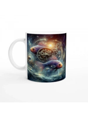 Balık Burcu Baskılı Kahve Kupası - Zamanın Çarkları Astroloji Mekanizması Vs3
