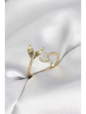 ® Balık Kuyruğu Model Gold Renk Zirkon Taşlı Kadın Yüzük