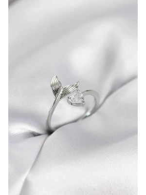 ® Balık Kuyruğu Model Gümüş Renk Zirkon Taşlı Kadın Yüzük