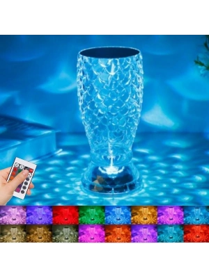 ®  Balık Süzgeç Model USB Şarjlı Kumandalı 16Farklı Işık Modlu Masa Üstü Kristal Akrilik Led