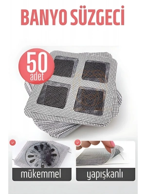 Banyo Gider Süzgeci 50 Adet Yapışkanlı Filtre, 10x10 Cm