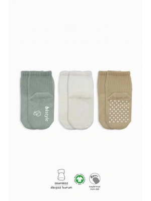 Basic Kaymaz Penye Soket Çorap 3Lü BS10106 Nil Ekru Bej