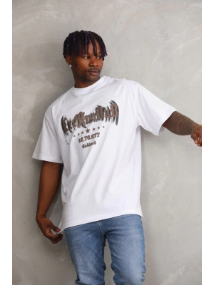 Baskılı Oversize T-Shirt - Beyaz -